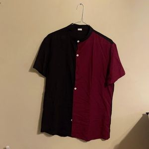 Black and Maroon Split Short Sleeve Button Up
